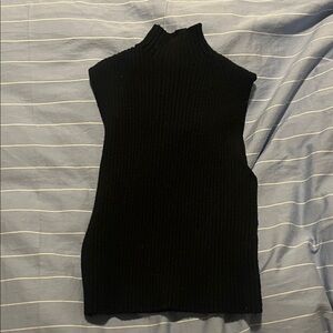 Black Sleeveless Ribbed Turtleneck Sweater